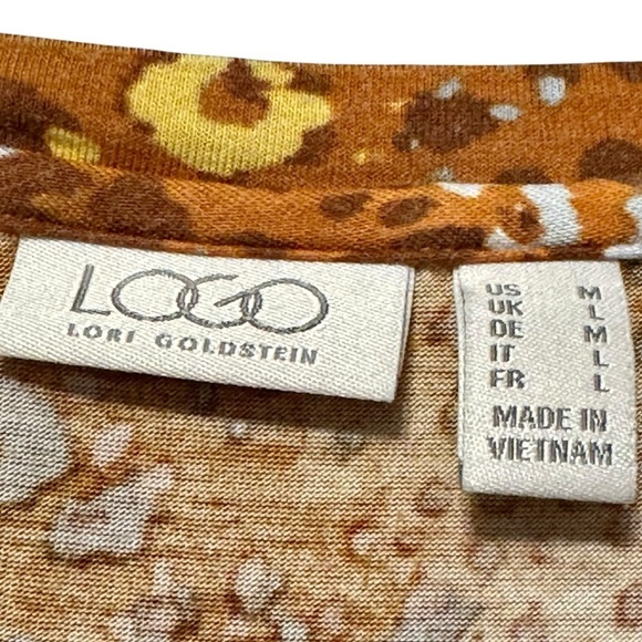 LOGO Lori Goldstein Animal Print Amber Tan Long Sleeve Stretchy Jersey Knit Top - Picture 9 of 10